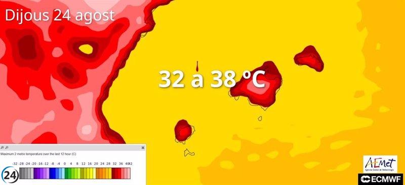 Les Illes Balears, en avís groc aquest dijous per altes temperatures, de fins a 39ºC a Mallorca.